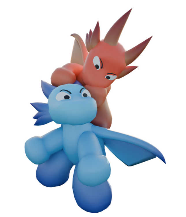 Render of 2 retro-styled dragons